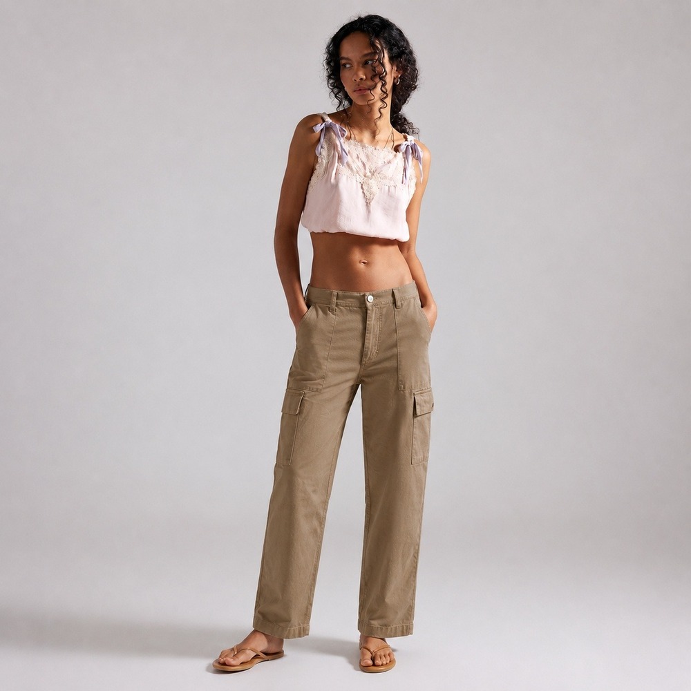 Rachel Paige Wide Leg Cargo Pants Womens L Brown Boho Utility Streetwear NWT
